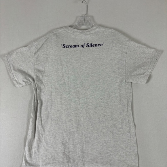 Gildan White graphic tee Scream of Silence Size L Marbled White Shirt - Picture 7 of 12